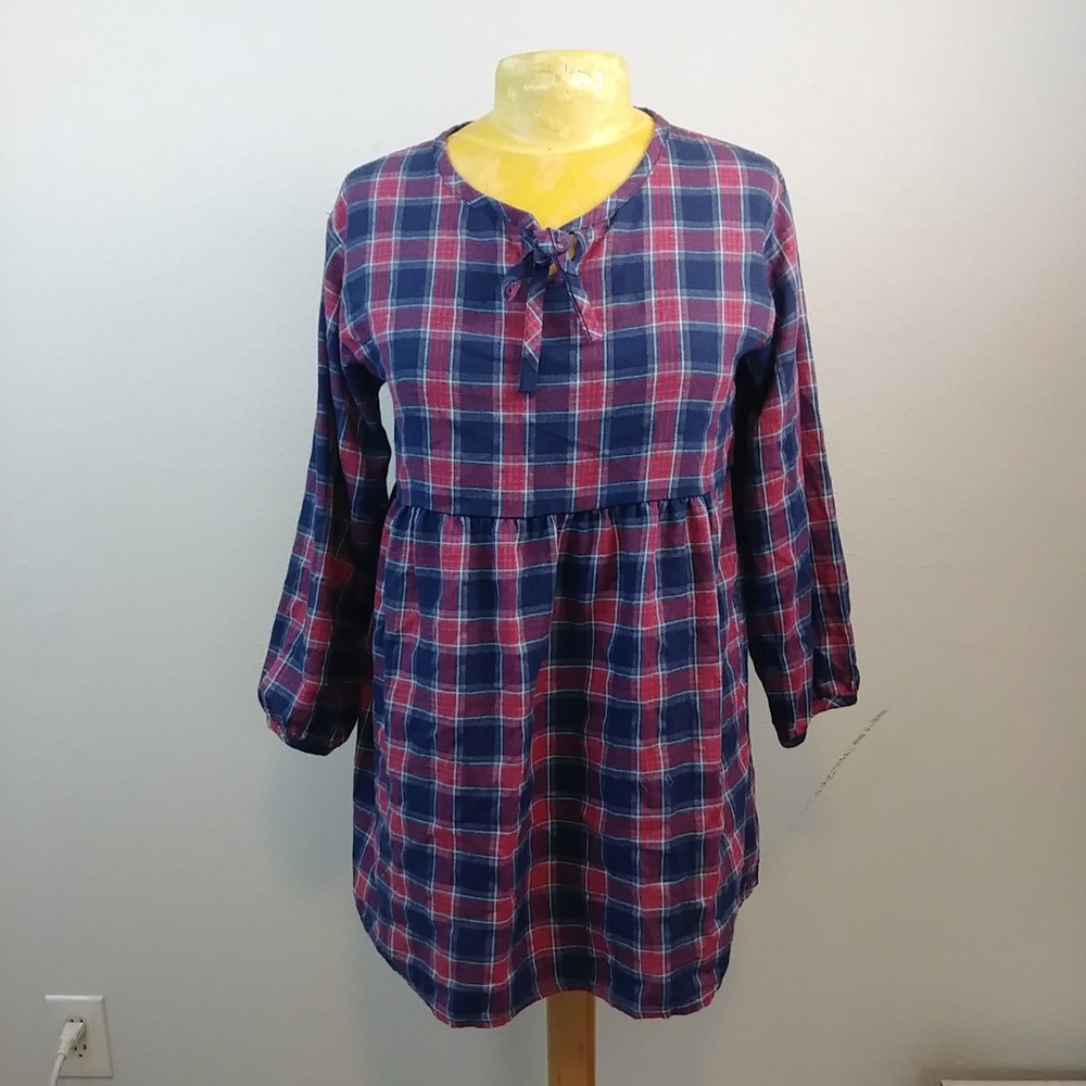 Daily Yana Flannel Plaid Checkered Babydoll Dress